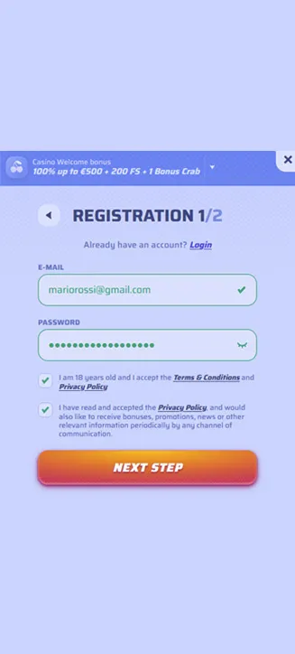 Spinrollz registration process on mobile Spinrollz registration process on mobile